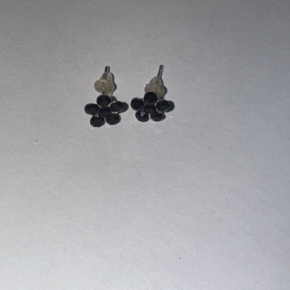 7mm Black Flower Cz And Sterling Post Earrings - Picture 3 of 9